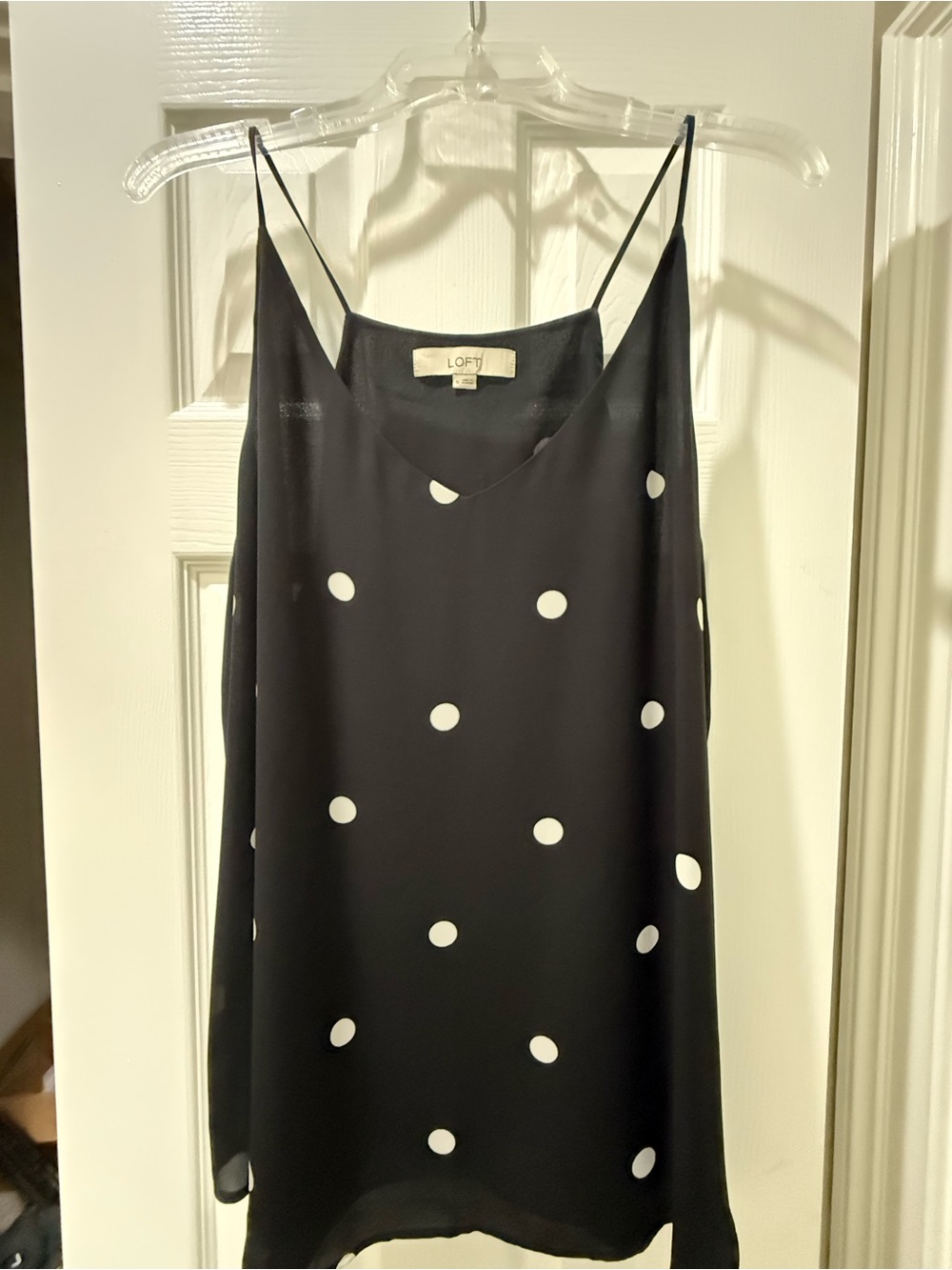 LOFT Black Polka Dot V-Neck Slip Top